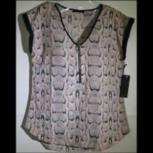 FYLO Ladies 1/4 Zip V-Neck Blouse, Pink/Grey Anima